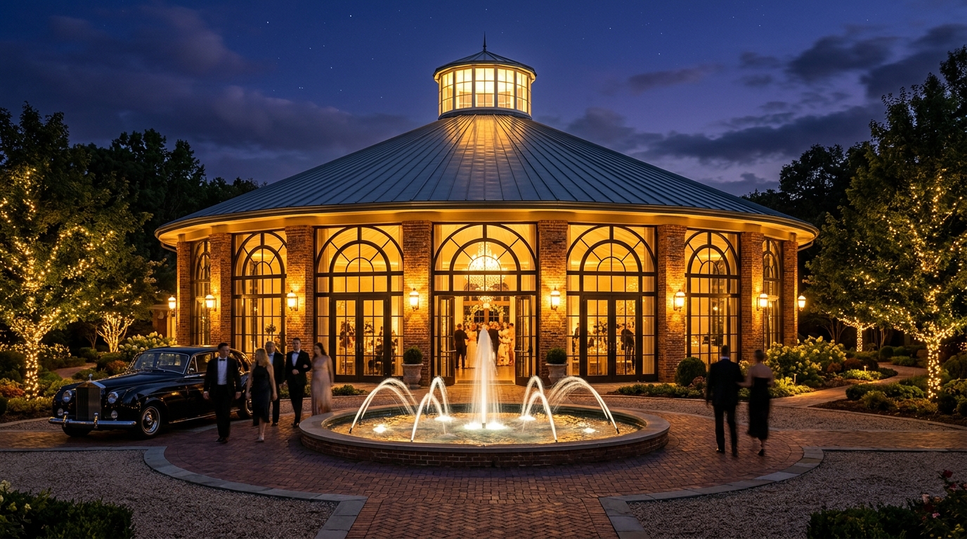 150 FT Round Garden Marquee at Night